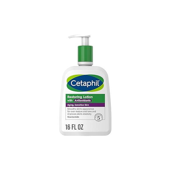 Cetaphil Restoring Body Lotion with Antioxidants for Aging Skin, Great Neck and Chest Areas, Fragrance Paraben Free, Suitable Sensitive Skin 16 oz. Bottle