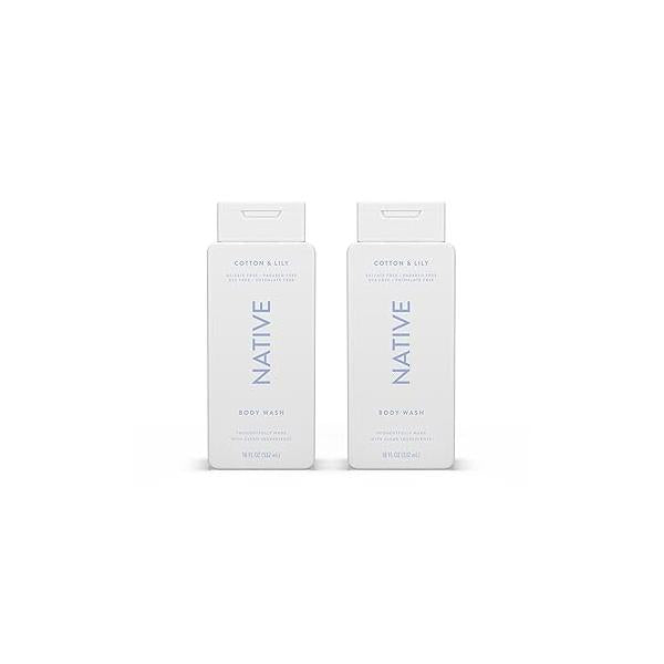 Native Body Wash Contains Naturally Derived Ingredients | For Women & Men, Sulfate, Paraben, Dye Free Leaving Skin Soft and Hydrating Cotton Lily 18 oz - 2 Pk