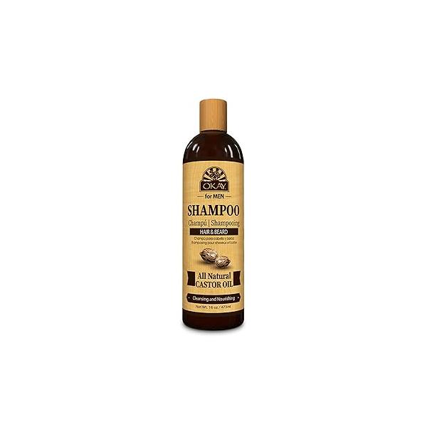 Okay for MEN Castor Oil Hair & Beard Shampoo - Hydrating Healthy Growth, Moisturizing Care, Strengthen Restore Damage, Natural, Sulfate-Free 16 Oz