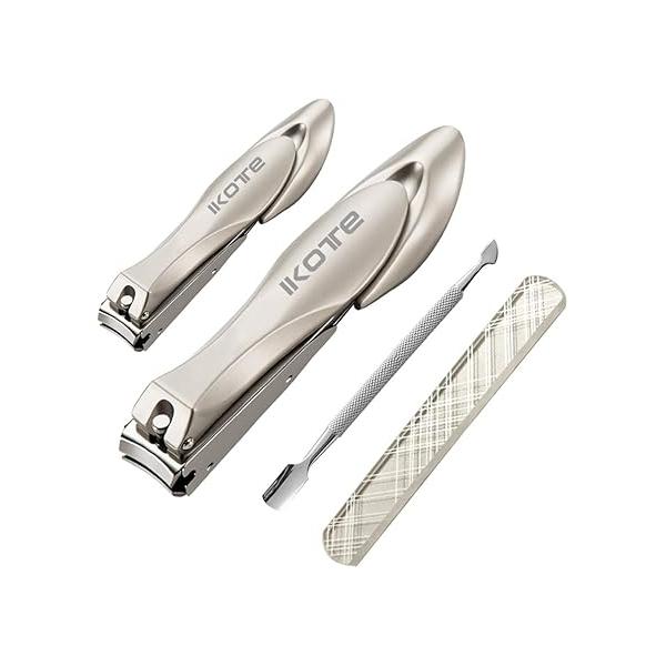 Professional Nail Clippers Set of 4, Fingernail and Toe nail with Files, Cuticle Pusher Toenail Lifter. Medical Grade Stainless Steel, Sharp Durable Clipper Kit for Me