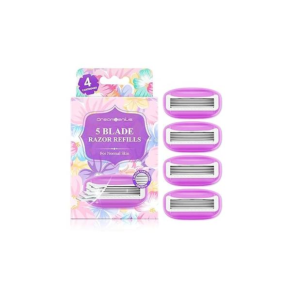 Travel Razors Blades for Women Include 4 Cartridges, Extra Smooth 5 Travel-Friendly Razor Refills Comfort Shaving, Pink