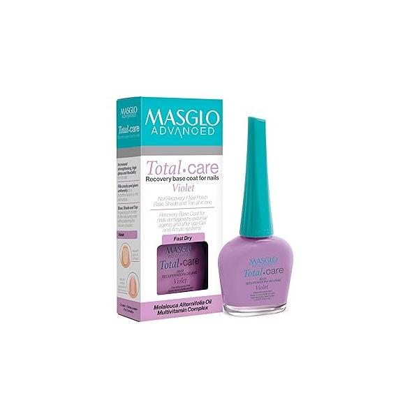 MASGLO Advanced Nail Recovery Base, Strengthening & Thickening Treatment, Fast-Drying Total Care Formula, Tea Tree Oil + Plant Proteins, Vitamin-Enriched Hydrating Base Coat, Nude Tone Color Shine
