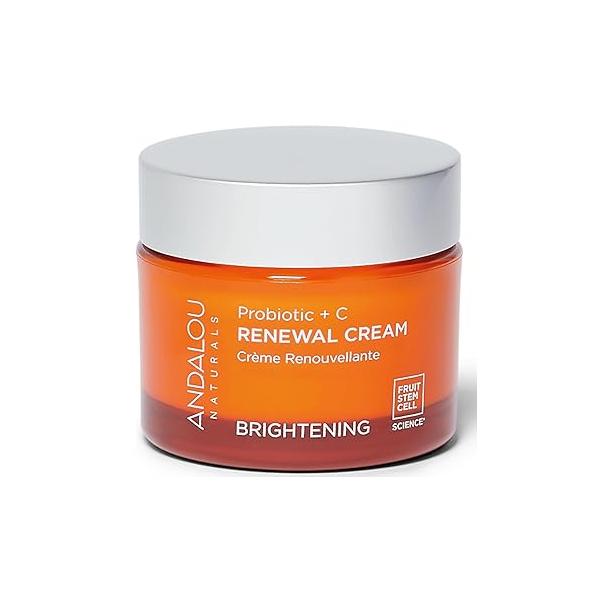 Andalou Naturals Probiotic + C Renewal Cream, Plus C, Complexion Enhancing Face Moisturizer, Helps Promote Firmer Skin & More Even Tone, Lightweight Hydrating Facial 1.7 Oz