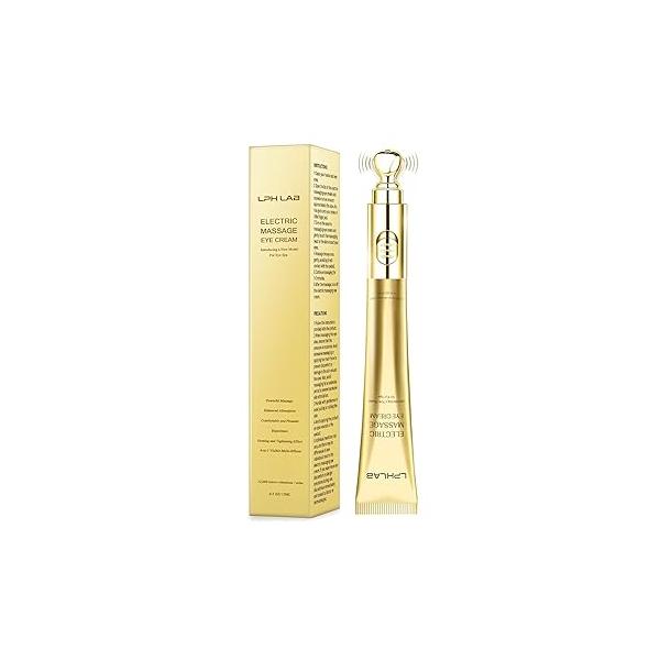 Eye Tightener Cream with Electric Massage Head, Smooths & Tightens the Look of Wrinkles Fine Lines Bags, Anti-Aging Retinol Hyaluronic Acid, Tired Refreshment Gentle Vibration, 15ml
