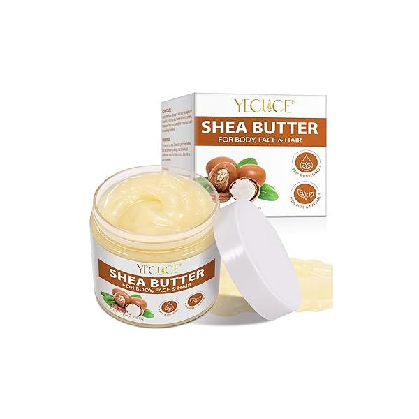 Pure Organic Shea Butter Raw, Unrefined Body & Face - 100% Natural Vitamin A, E F Long-Lasting Hydration for Dry Skin, Hair Care, 7.8 oz