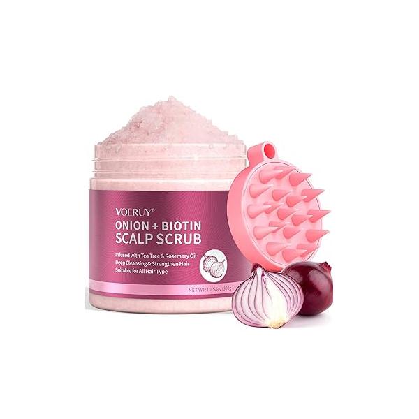 Scalp Scrub, Onion Exfoliator Shampoo, 2-in-1 Treatment with Biotin, Hair to Clarify and Remove Build Up, 10.6oz/300g