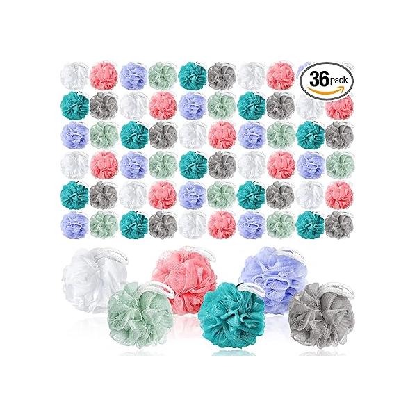 Umigy 36 Pcs Bath Sponge Shower 40g Loofahs Bulk Luffas Exfoliating Body Scrubber Pack Soft Colorful Mesh Balls Puff Bathing Accessories for Men and Women