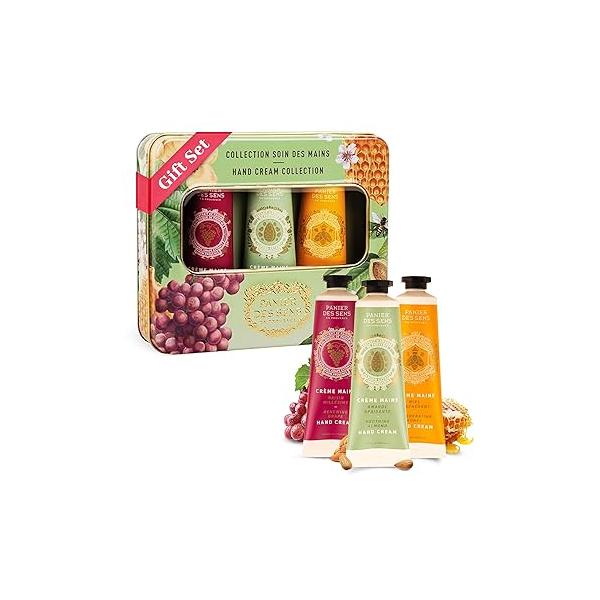Panier des Sens - Mini Hand Cream Set Birthday, Gifts for Women Almond, Honey, Grape Natural Gift Ideas Made in France 97% Lotion Travel Size 3x1 Floz