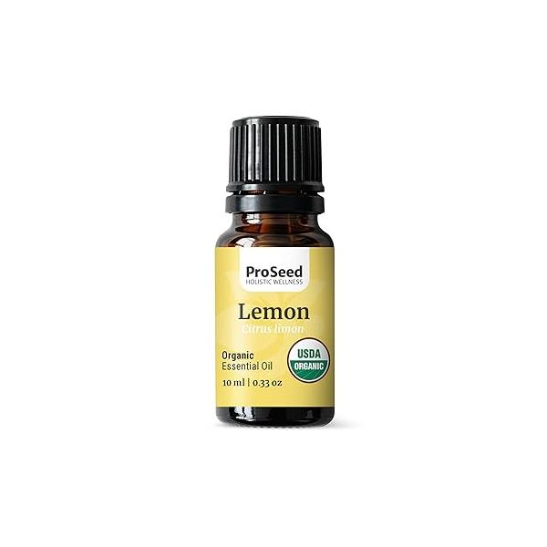 ProSeed Organic Essential Oil - Steam Distilled for Aromatherapy, Calm & Skin Care Non-GMO, Handmade 10ml (0.33oz) (Lemon)