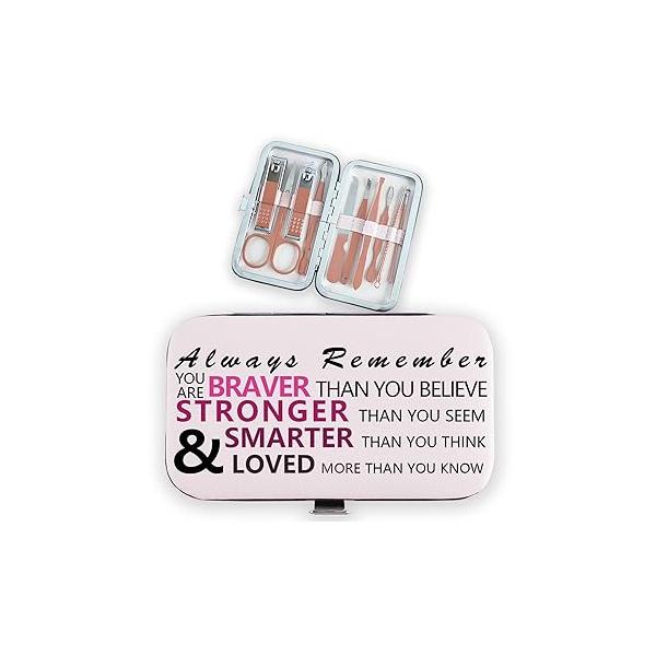 Inspirational Gifts for Women Always Remember You Are Braver Than Believe 10pcs Tools Travel Manicure Pedicure Set Rose Gold Retired Graduate Female Friend Family Sisters Bff