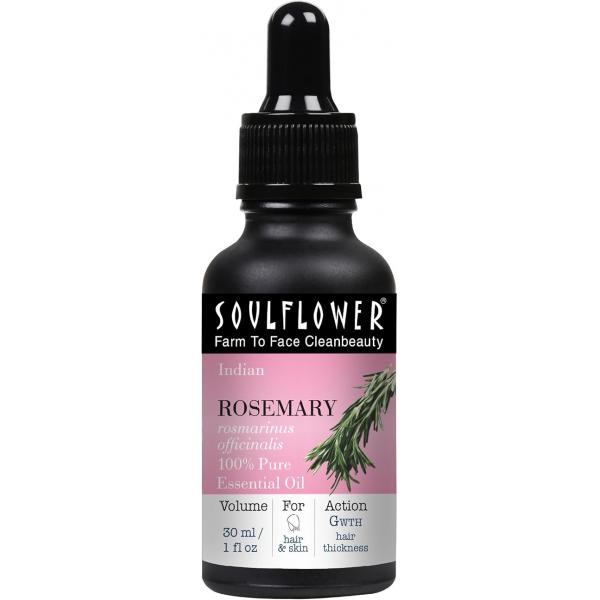 Soulflower 100% Pure Rosemary Oil for Hair Growth, Fall Control, Strengthening, Volumising All Types | Organic Certified (1 fl oz)
