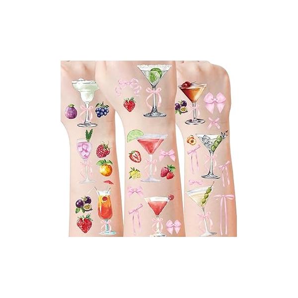 Martini Bow Temporary Tattoos Stickers - 6 Sheets 228 Pcs Tini Bit Older Birthday Party Decor Tattoo Sticker for Girls Women Bachelorette Decorations Bridal Shower Supplies