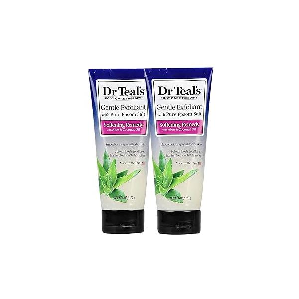 Dr. Teals Softening Remedy Coconut Oil Foot Scrub Gift Set (2 Pack, 6oz ea.) - Essential Oils & Aloe Vera Replenish and Moisturize Dry, Damaged Skin Blended with Pure Epsom Salt