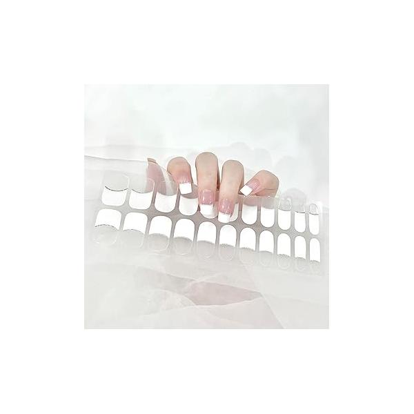 French White Gel Nail Strips Clear Base Art Stickers Decals Wraps Salon Quality Manicure