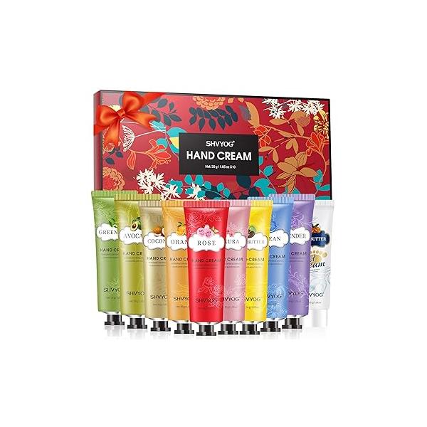 SHVYOG Hand Cream Gift Set, Fragrance Lotion with Foot for Dry Cracked Hands, 10 Packs Travel Size Lotions, Deeply Moisturizing Gifts Women, Unique Women