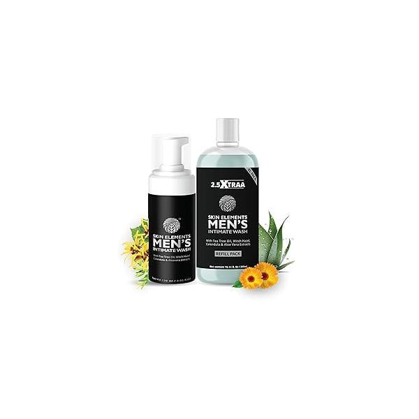 Skin Elements Men's Intimate Wash JUMBO Pack | with Refill For 180 Days 14.2 fl. oz pH Balanced Hygiene Foaming Controls Bad Odor Tea Tree Oil Super Saver