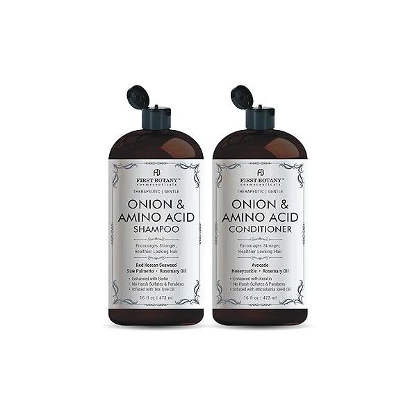 Onion & Amino Acid Shampoo and Conditioner Set - Hair Growth Strengthening Formula with Biotin, Keratin Argan Oil Sulfate-Free, Made in USA - 16 fl oz x 2