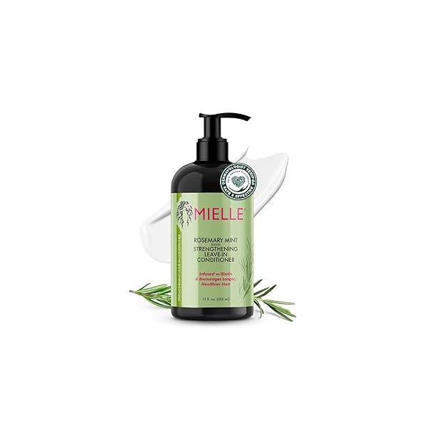 Mielle Organics Rosemary Mint Strengthening Leave In Conditioner for Curly Hair - Hydrating Moisturizer Infused with Biotin to Soften, Protect & Boost Shine (12 Oz)