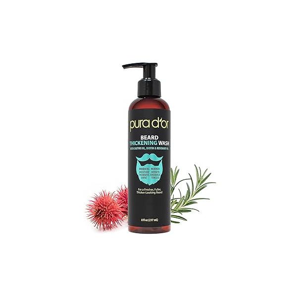 PURA D'OR 8 Oz Thickening Beard Wash - Biotin & Castor Oil Formula with Rosemary Helps Enhance Moisture, Thickness Shine, Reduces Dryness Breakage For Men