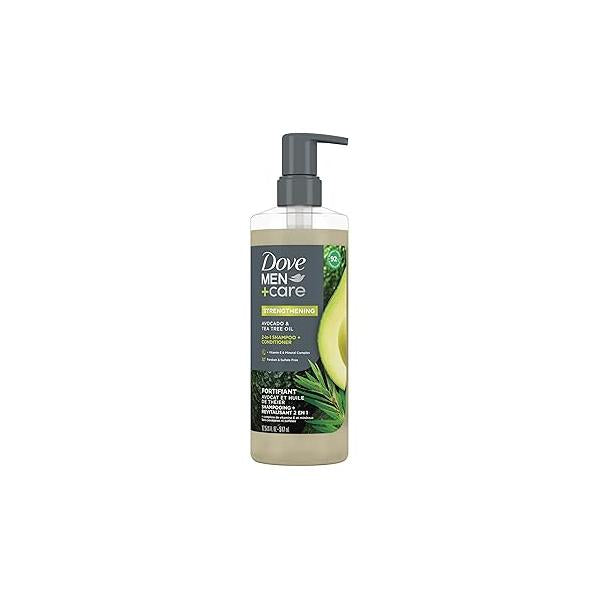 Dove Men+Care 2-in-1 Shampoo + Conditioner Avocado & Tea Tree Oil for Strengthening Hair, with Vitamin E Mineral Complex, 17.5 oz