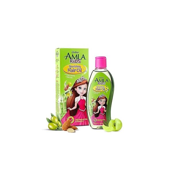 Dabur Hair Nourishing Oil for Kids - 100% Natural Formula Enriched with Amla, Olive, and Almond Promotes Long, Strong, Healthy 200 ML Pack of 1
