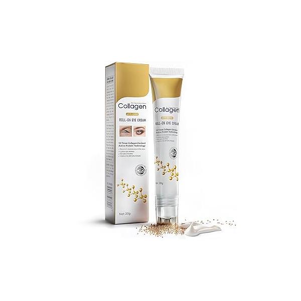 Eye Cream with 10% Hyaluronic Acid, 5% Nicotinamide, 30% Retinol, Vitamin C for Puffy Bags Fine Lines Dark Circles Wrinkles, Under 360° Roller Massage Ball, 0.7 fl. oz