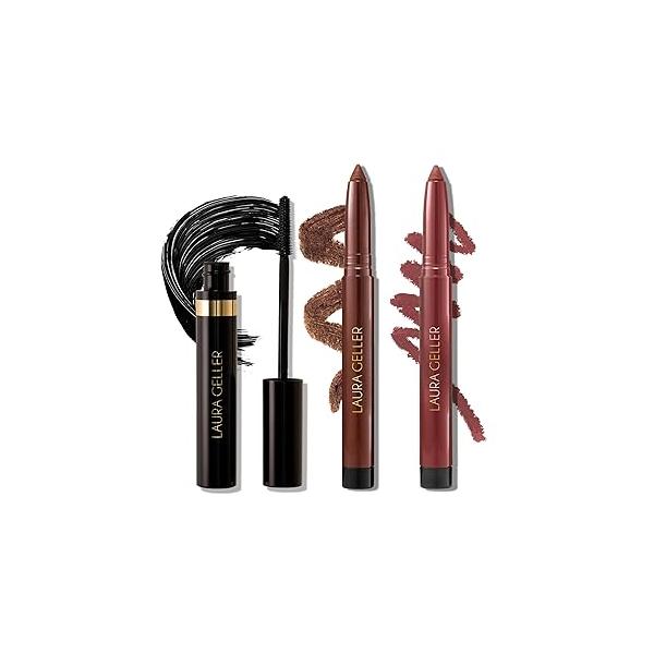 LAURA GELLER NEW YORK The Kajal Collection 3PC Makeup Kit - Kohl Eyeliner Crayon, Mascara & Matte Lip Color Limited Edition Eye Gift Set Perfect for Mother's Day, Birthday, Gifting