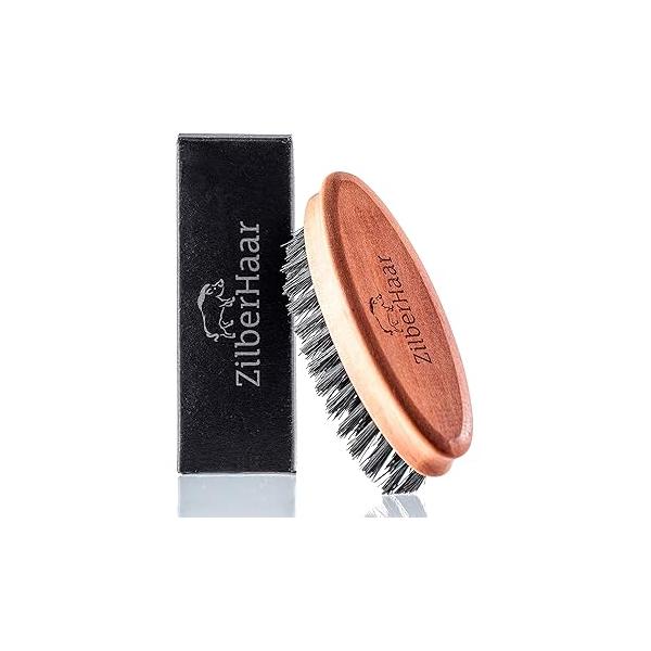 ZilberHaar - Pocket Mustache and Beard Brush Soft Boar Bristles Pearwood Perfect Grooming Tool for Men Relieves Itch, Works with all Balms Oils Made in Europe