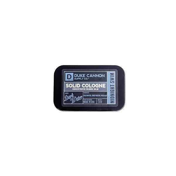 Duke Cannon Supply Co. Solid Cologne for Men Midnight Swim - Cold Water, Crisp Greens, Fresh Air Concentrated Balm, Travel-Friendly Tin, 1.5 oz (1 unit)