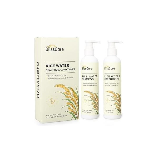 Rice Water Shampoo and Conditioner Set, Strengthen Revitalize Hair, Nourish Damaged Hair for Women Men, Care, Restore Shine, Infused with Biotin, Citrus Peel, Rosemary