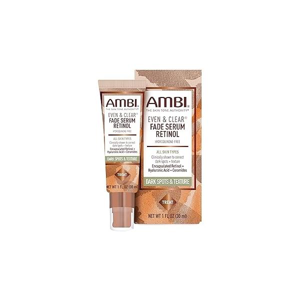 Ambi Even & Clear Fade Serum, Hyperpigmentation Treatment, Hydroquinone-free, Dark Spot Corrector, Results In As Little 4 Weeks, Retinol, Hyaluronic Acid, Niacinamide, Ceramides, 1 Fl Oz