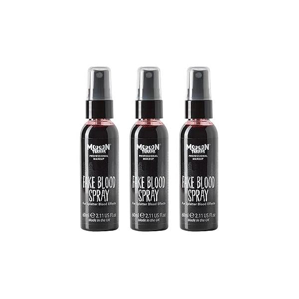 Pro FX Fake Blood Spray by Moon Terror | 60ml x3 SFX Make up for Halloween Vampire Zombie Theatre Special Effects