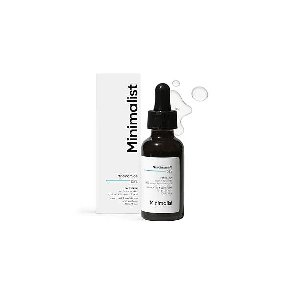 Minimalist 5% Niacinamide Serum for Clear Glowing Skin | With 1% Hyaluronic Acid Hydration Pore Minimizer Face Clears Acne Marks & Blemishes For Women Men 1 Fl Oz / 30 ml