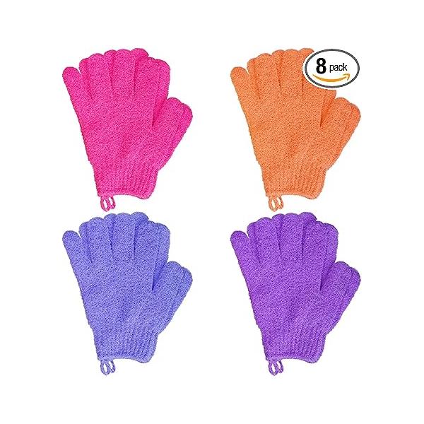 4 Pairs Bath Exfoliating Gloves Scrub, Double Sided Mitts Scrubs for Shower, Shower Body Scrubber Glove, Bathing Accessories Bath, Spa, Massage(Rose, Orange, Purple, Purplish Red)
