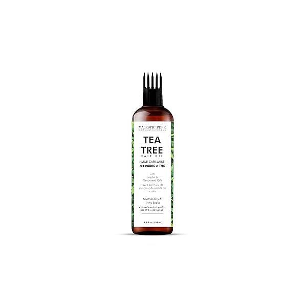 Majestic Pure 100% Tea Tree Oil with Biotin for Hair Care, Strengthening, Nourishing, and Volumizing Formula Jojoba Castor - Non GMO Verified, 198 ml
