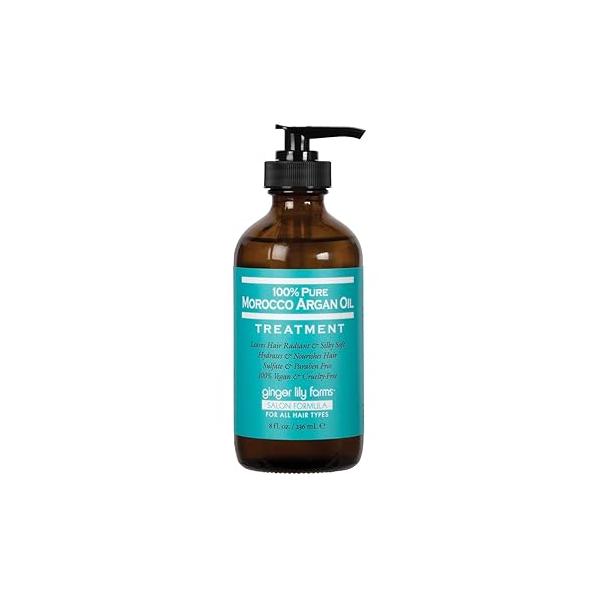 Ginger Lily Farms Salon Formula 100% Pure Morocco Argan Oil Treatment for All Hair Types, Vegan & Cruelty-Free, 8 fl. oz.