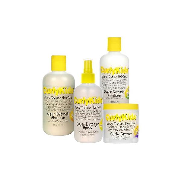 CurlyKids Textured Hair Care Set with Detangler Spray, Kids Shampoo, Conditioner & Creme for Curly, Frizzy, Wavy | Sulfate Paraben-Free Formula to Detangle, Hydrate, and Revitalize Curls