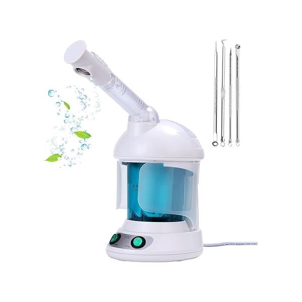 DYB Portable Facial Steamer, Nano Ionic Face Steamer with 360°Rotatable Sprayer,Mini for Salon and Spa,1 Piece Headband 4 Pieces Steel Skin Kits.