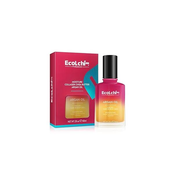 Ecolchi Argan Hair Oil Serum Cold Pressed Weightless Vitamin E Treatment for Dry Damaged Body Skin 60ml
