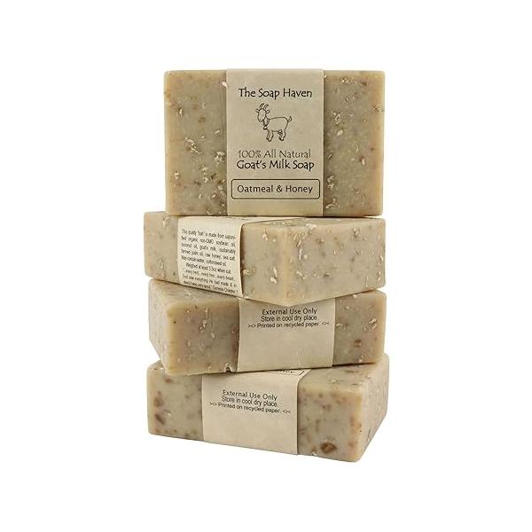 Oatmeal Soap - 4 & Honey Goat Milk Bars, Handmade in USA, All Natural, Unscented, SLS Free, No Parabens