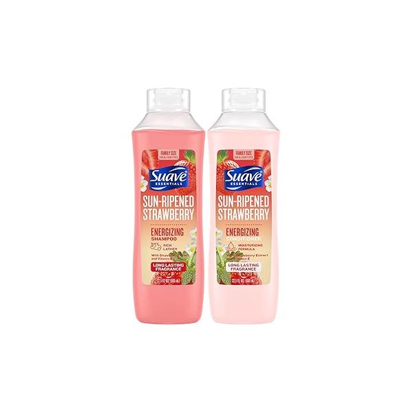 Suave Shampoo & Conditioner Set, Sun-Ripened Strawberry - Everyday Energizing Formulas with Extract Vitamin E, 22.5 Oz Ea (2 Piece Set)