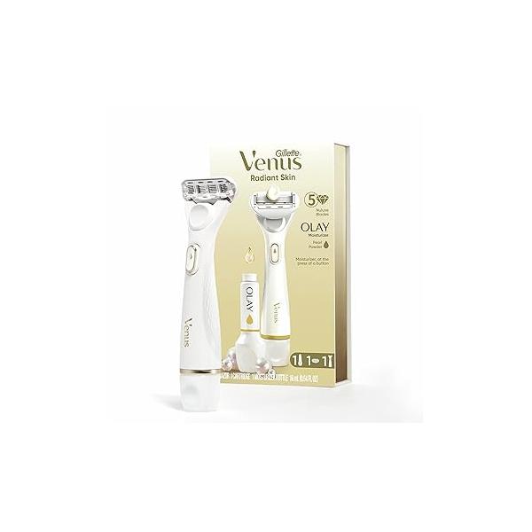 Gillette Venus Radiant Skin Moisturizing Women’s Razor For Dry And Sensitive With Olay Moisturizer Dispenser, 1 Serum, Blade Refill