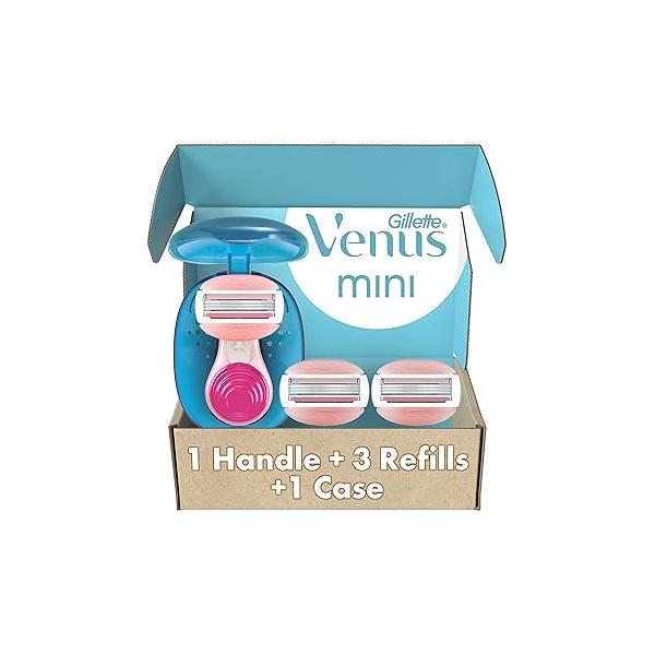 Gillette Venus Mini ComfortGlide White Tea Razors for Women, Includes 1 Handle + 3 Refills Case