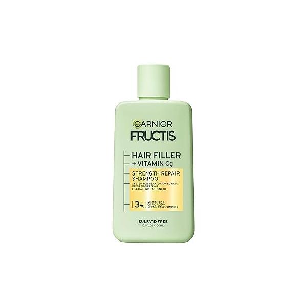 Garnier Fructis Hair Filler Strength Repair Shampoo with Vitamin Cg, Sulfate Free for Weak, Damaged Hair, 10.1 Fl Oz, 1 Count