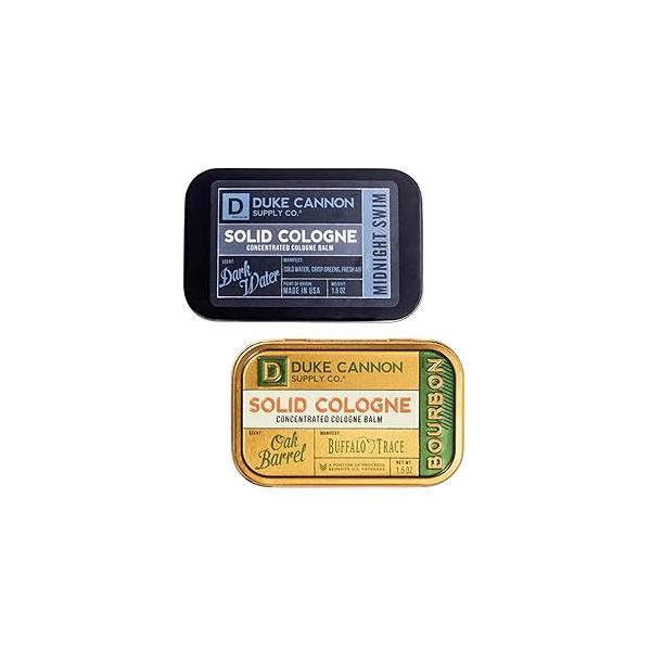 Duke Cannon Solid Cologne Bourbon & Midnight Swim, Portable Concentrated Balm, Travel-Friendly, 1.5 oz. 2-Pack
