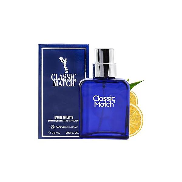 PB ParfumsBelcam Blue Classic Match Eau de Toilette Spray for Men - Modern Citrus Fougere Fragrance, Notes of Melon, Moss and Patchouli, Cologne Alternative, Signature Fragrance 2.54 Fl Oz