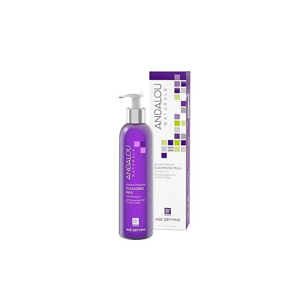 Andalou Naturals Probiotic Cleansing Milk, Apricot Facial Cleanser for Dry, Dehydrated Skin, Gentle Makeup Remover, Hydrating Anti Aging Face Wash, Cruelty Free, 6 Fl Oz