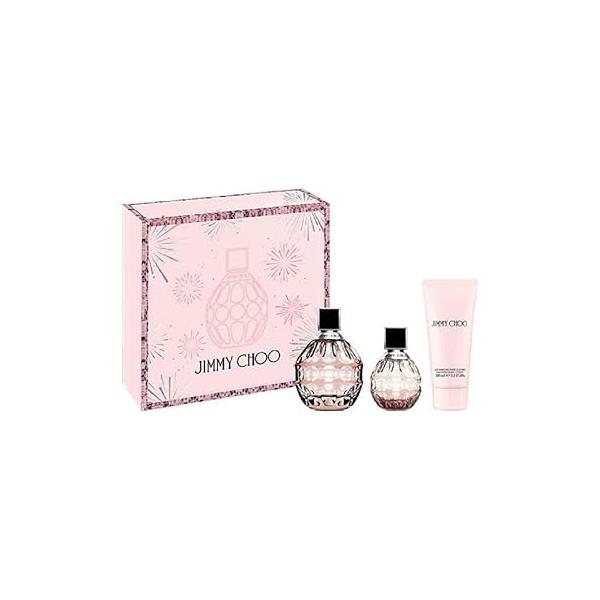 Jimmy Choo Signature Eau de Parfum 3 Piece Set - 3.3 fl. oz. & 1.3 Spray, Body Lotion Long Lasting Fragrance with notes of Tea Rose, Tiger Orchid Cedarwood Floral Fruity