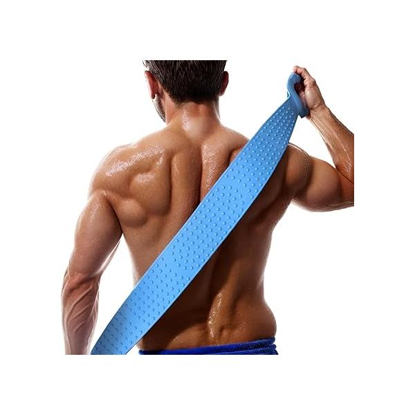 Silicone Back Scrubber for Shower, 35.5 Inches Extra Long with Handles, Body Brush Exfoliating and Massage, Bath Men Women (Blue)