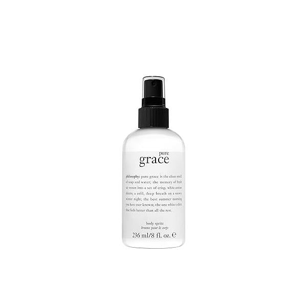 philosophy pure grace body spray - crisp & clean women's scent with notes of water lily, leafy greens musk luxury spritz for women long lasting fragrance 8 fl oz.